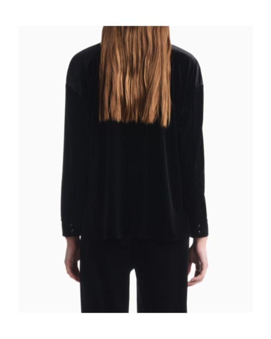 Emporio Armani Blue Chenille Jumper With Ruffled Neckline And Button Placket