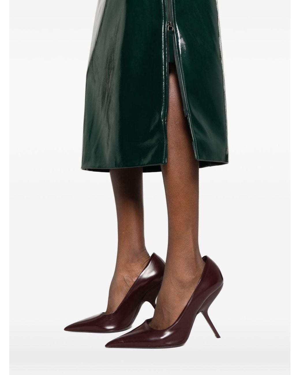 Frankie Shop Green High-Gloss Midi Skirt With Side Zipper