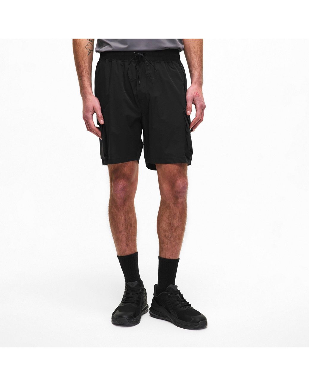 Represent Black Minimalist Cargo Shorts for men