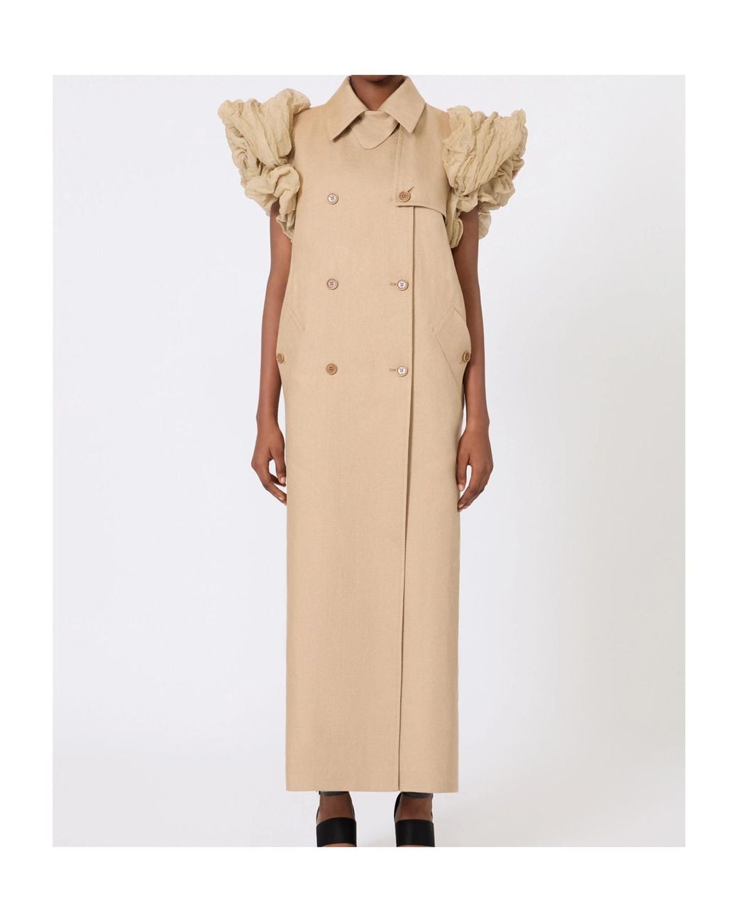 Max Mara Natural Mxsecru Puff-Sleeve Belted Dress