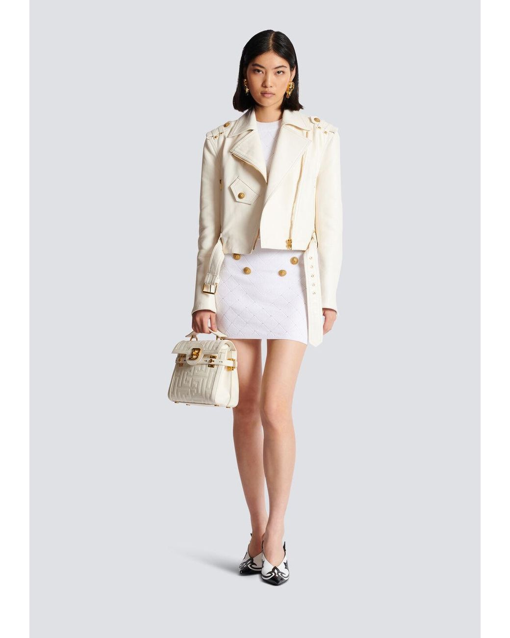 Balmain White Knit Button-Detail Mini Skirt