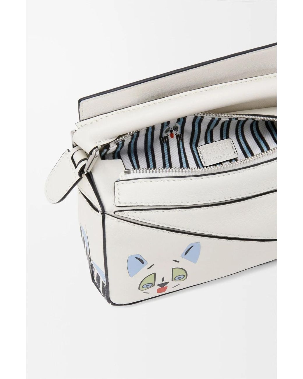 Loewe White Mini Puzzle Futurist Cat Tote Bag