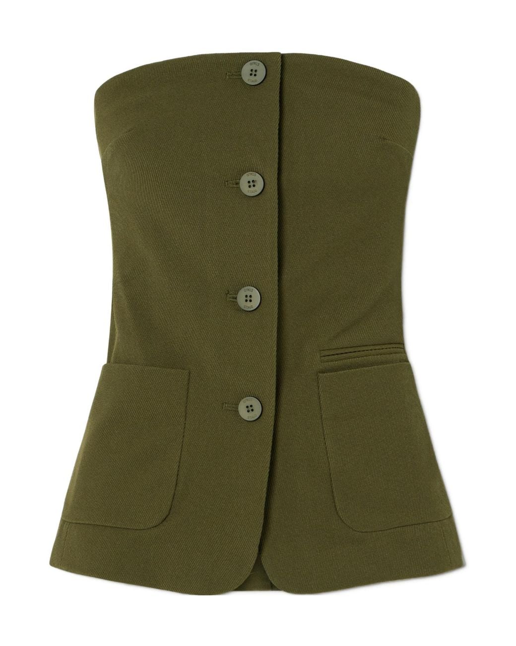 Staud Green Strapless Twill Bustier Top