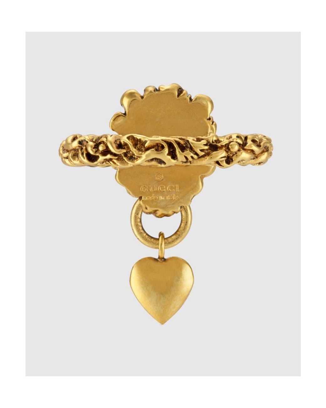 Gucci Metallic Lion Head-Heart Textured Ring
