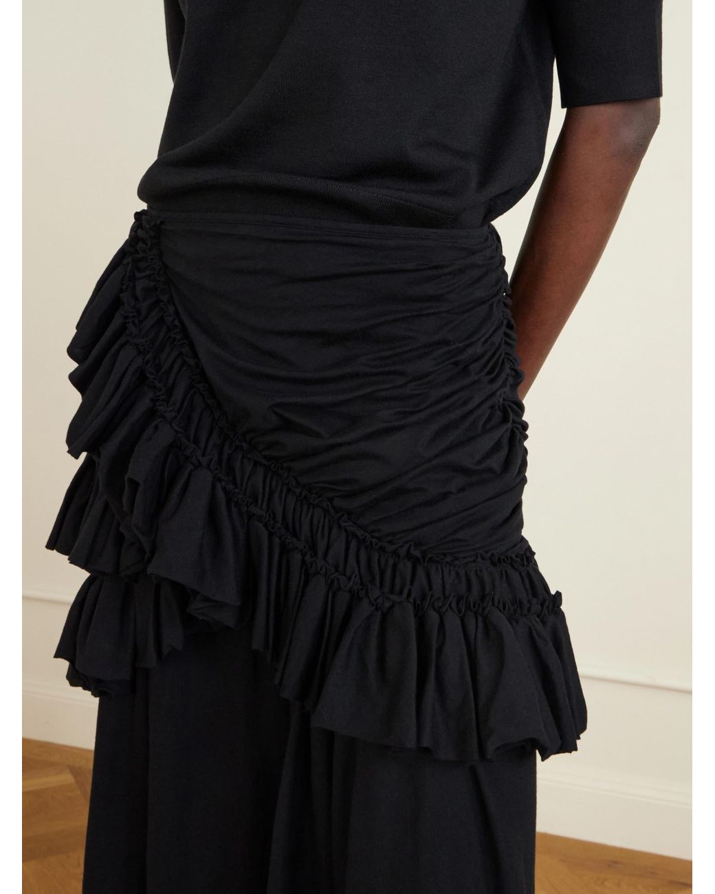 Dries Van Noten Black Midi Skirt With Ruffles And Drapes