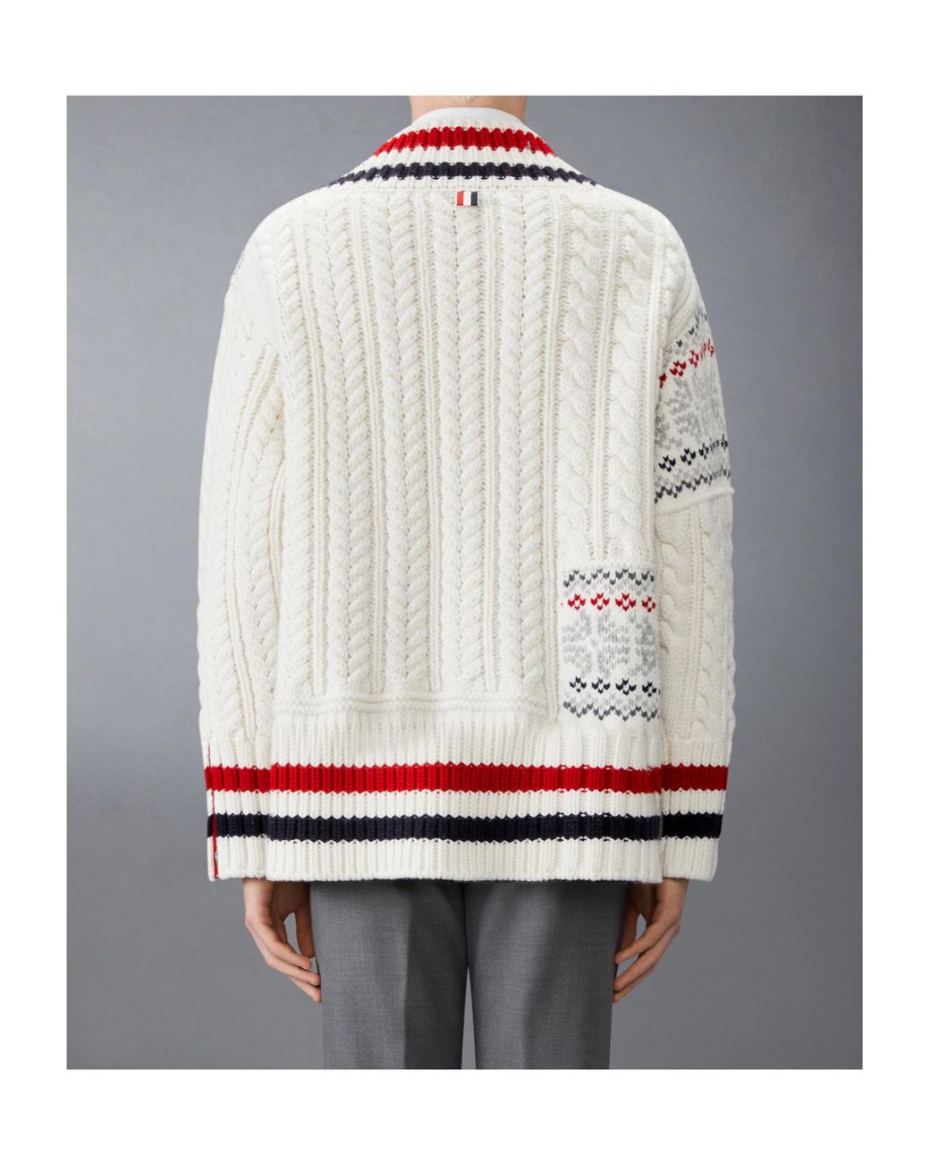 Thom Browne Gray Merino-Wool Fair Isle Cable-Knit Pullover for men