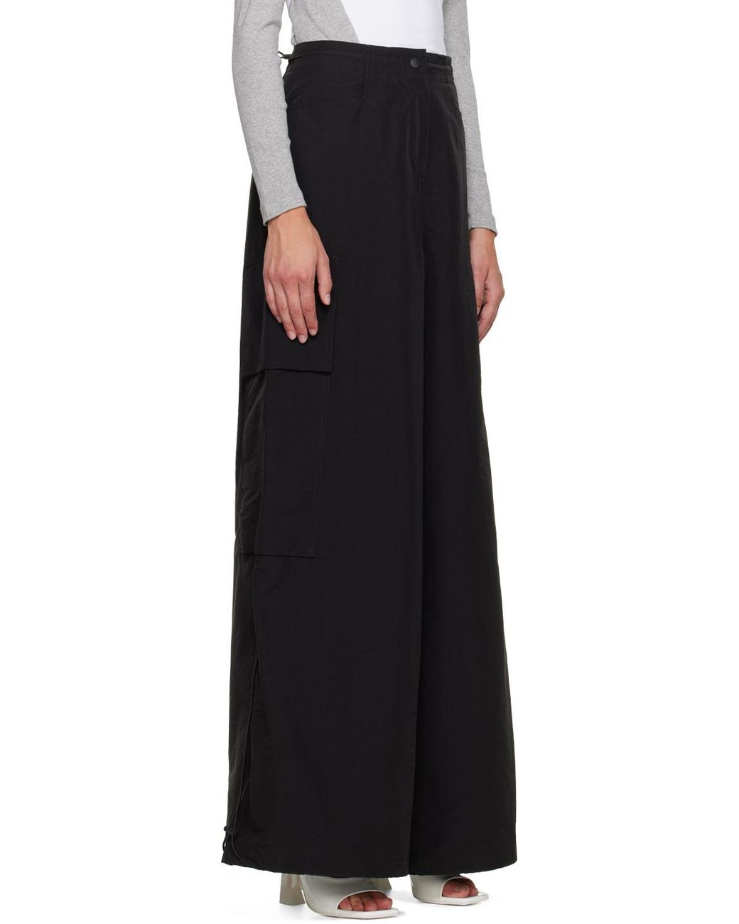 Palm Angels Black Drawstring Hem Wide Leg Trousers