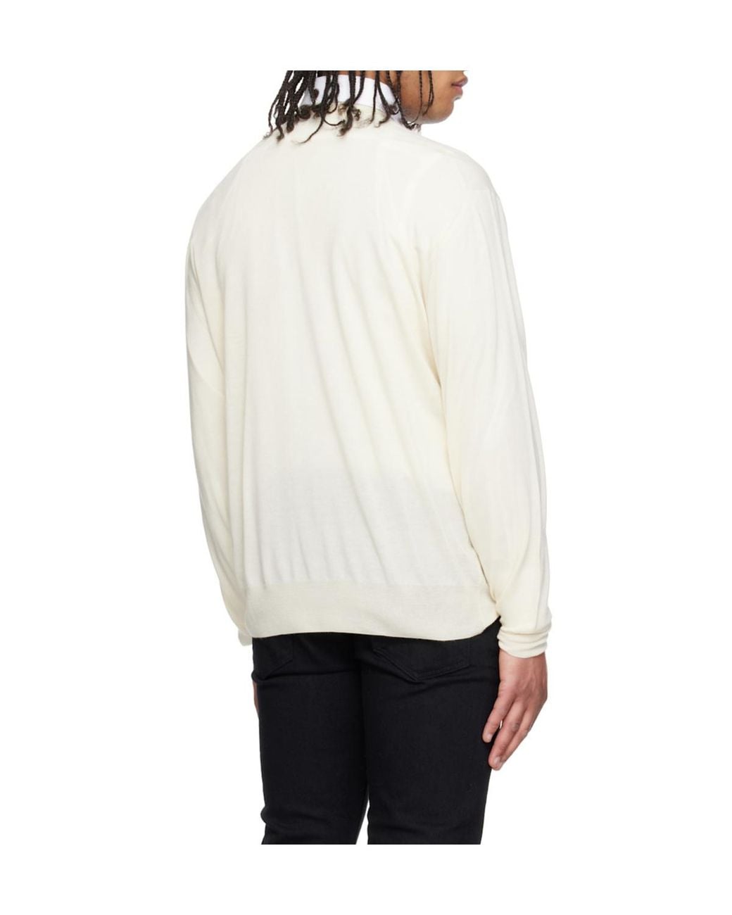 Tom Ford White Fine-Knit Cashmere Long-Sleeved V-Neck Sweater for men