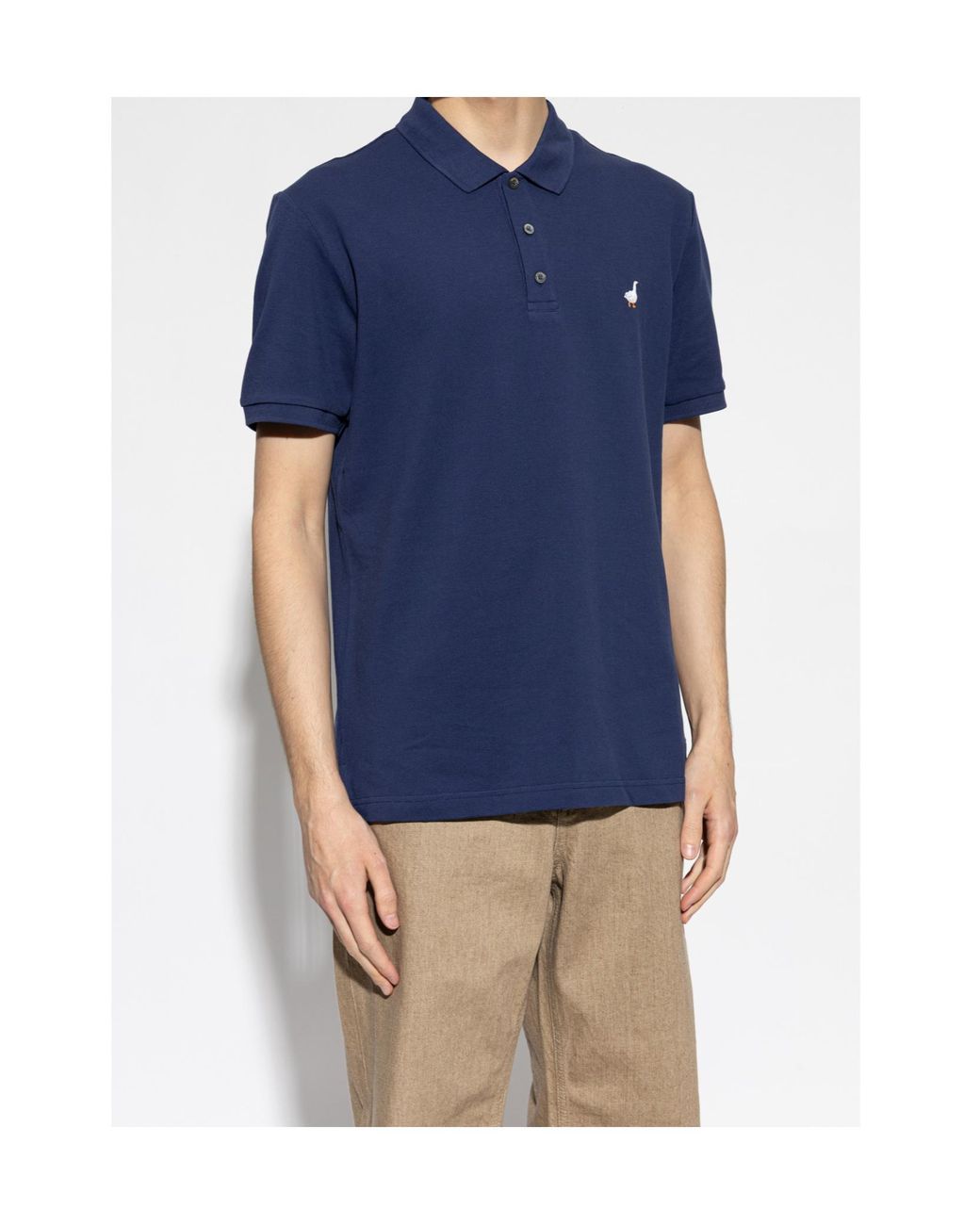 Moschino Blue Goose Embroidered Short Sleeved Polo Shirt for men