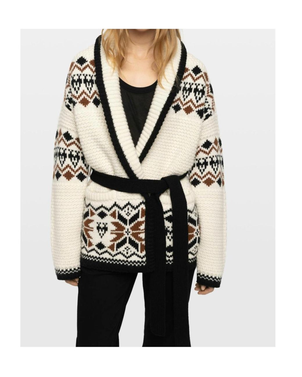 Zadig & Voltaire Natural Erra Belted Patterned Cardigan