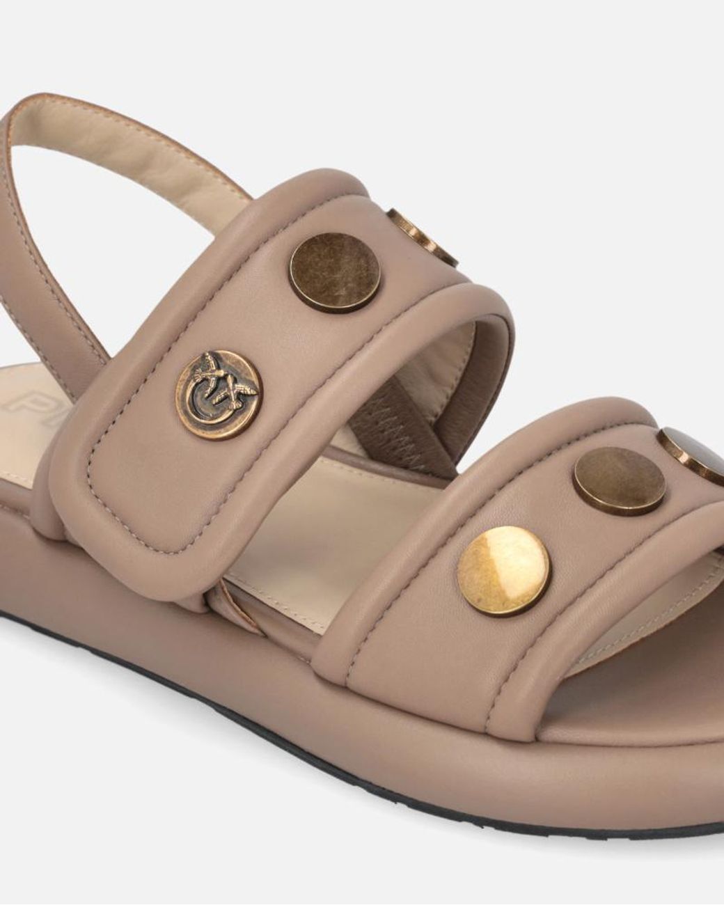 Pinko Brown Studded Logo Detail Sandals