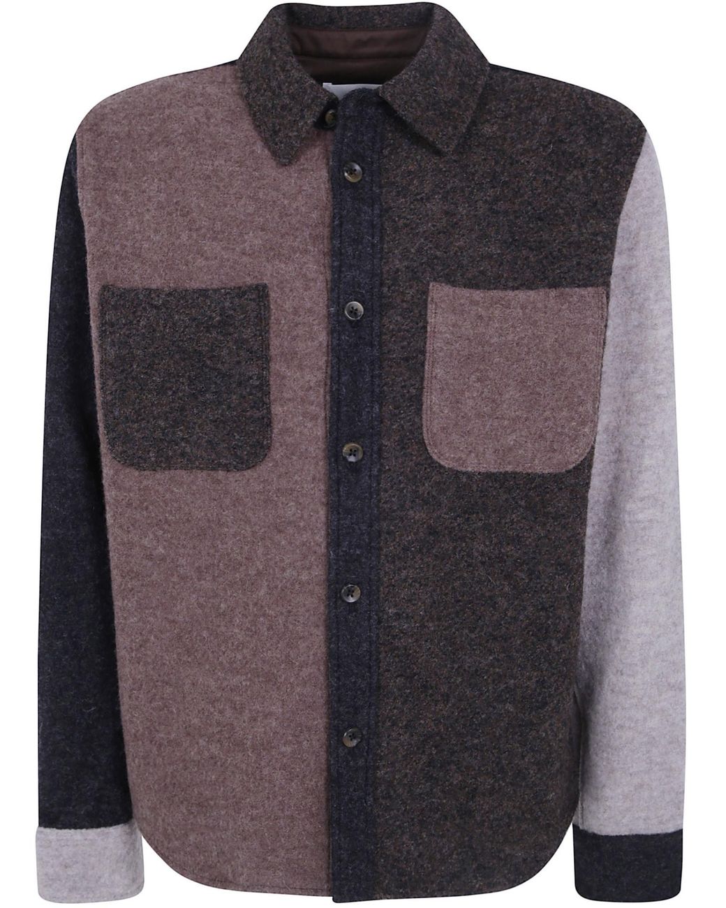 Les Deux Brown Colour-Block Wool Overshirt for men