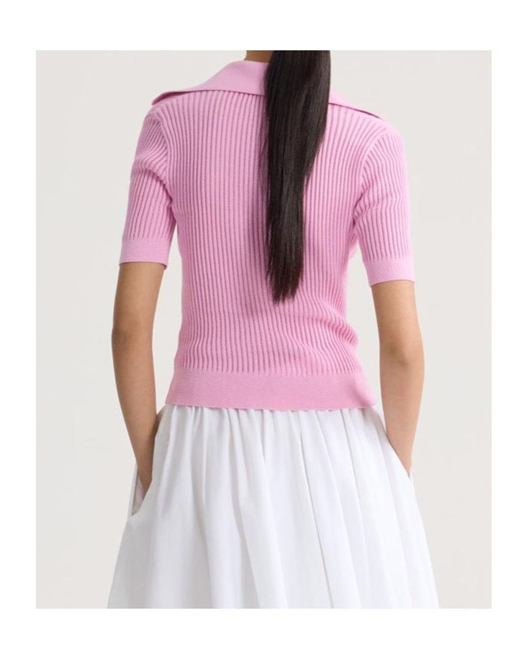 Patou Pink Ribbed Collar Knitted Top