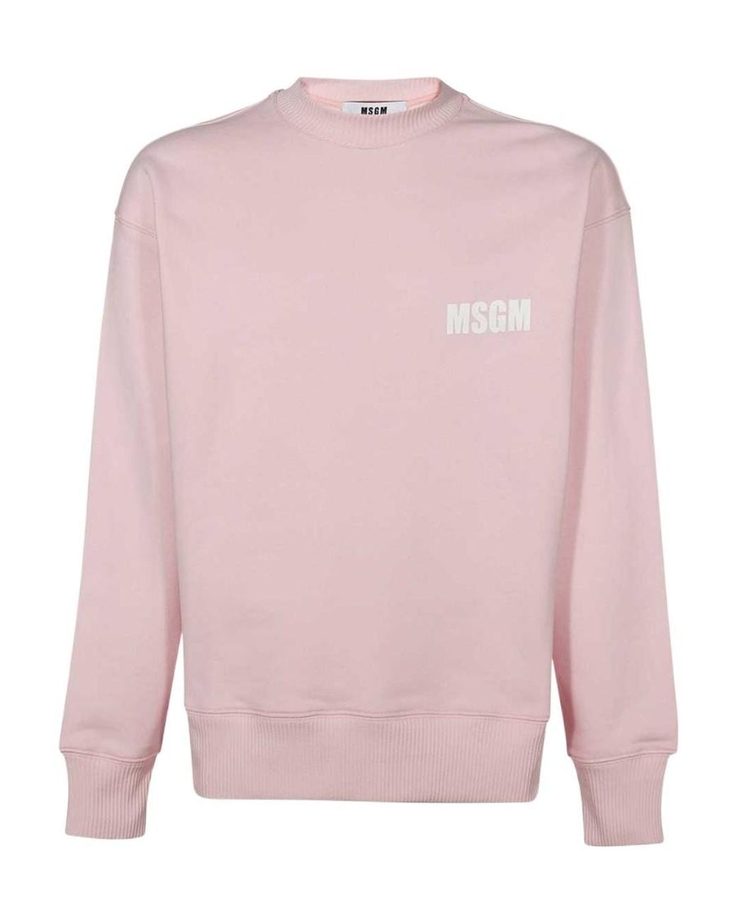 MSGM Pink Logo-Printed Long-Sleeved Crewneck Sweatshirt for men