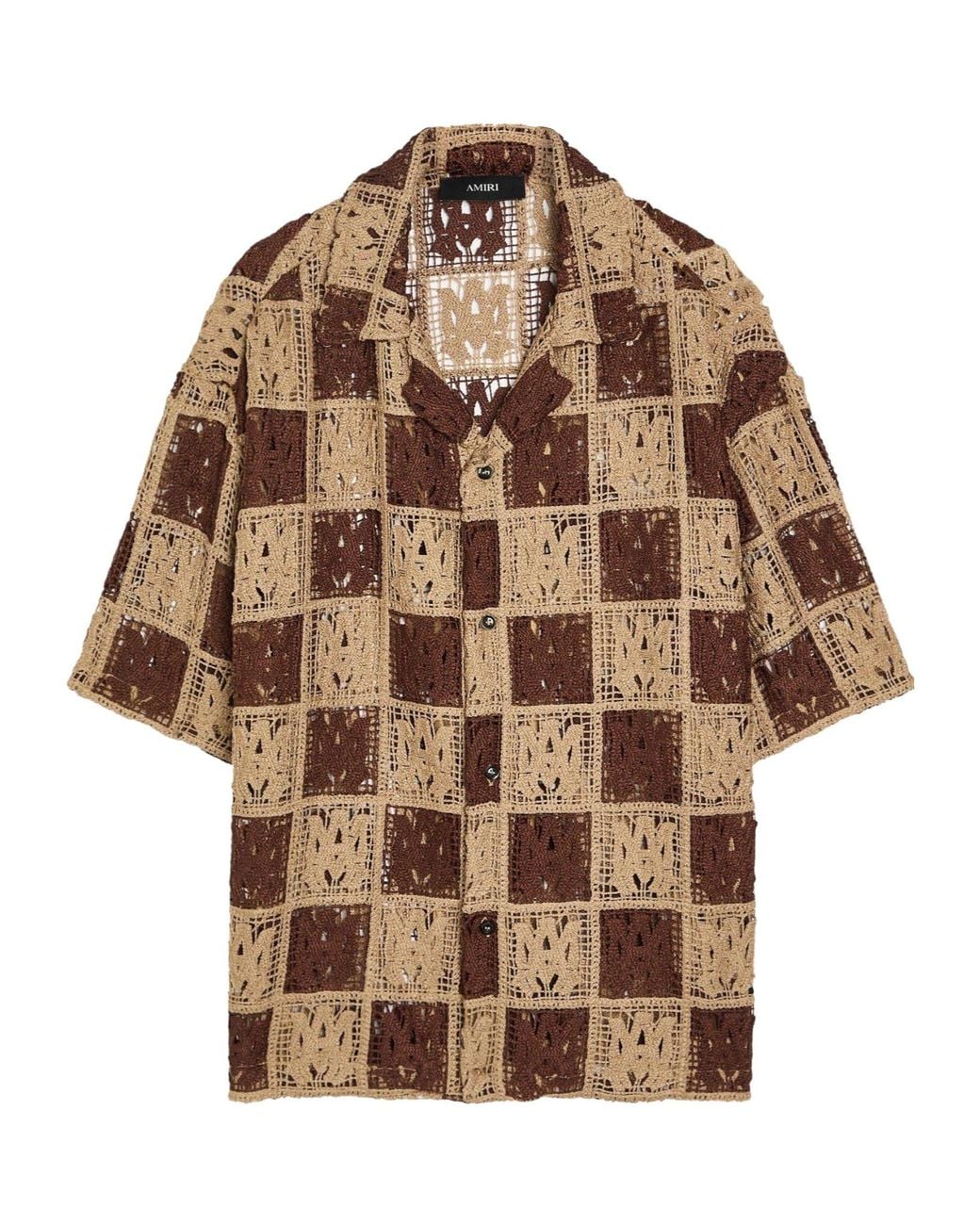 Amiri Brown Checked Short-Sleeved Shirt for men