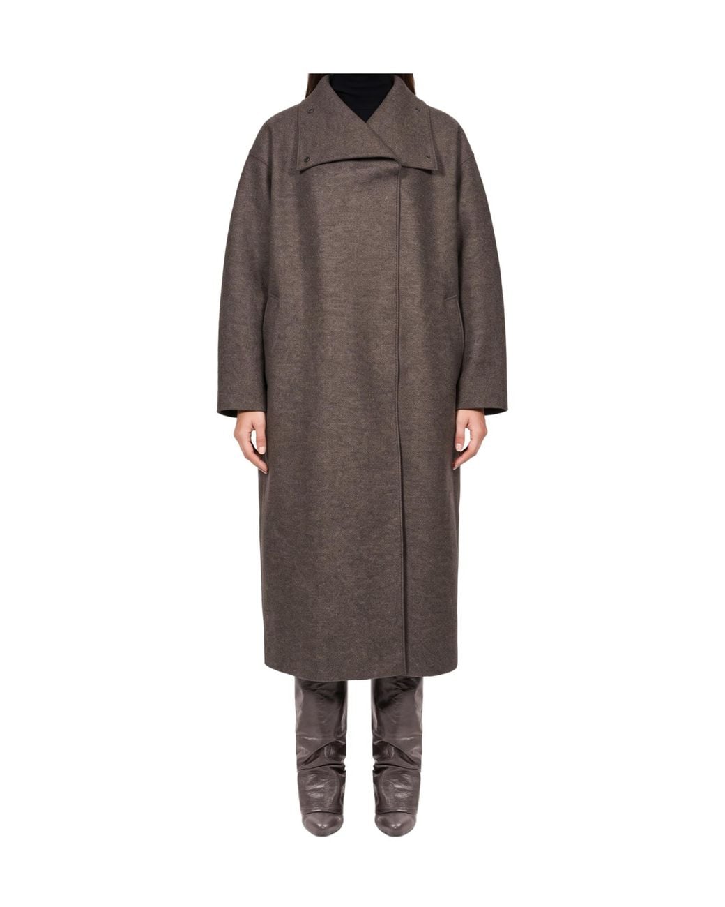 Harris Wharf London Brown High-Neck Oversized Coat