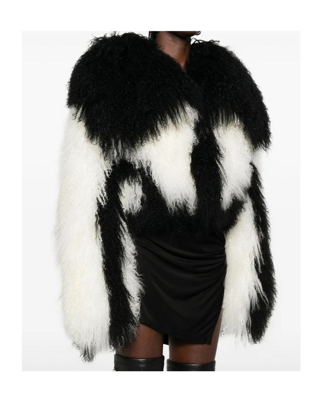 The Attico Black The Oversized Fit Patterned Shearling Jacket