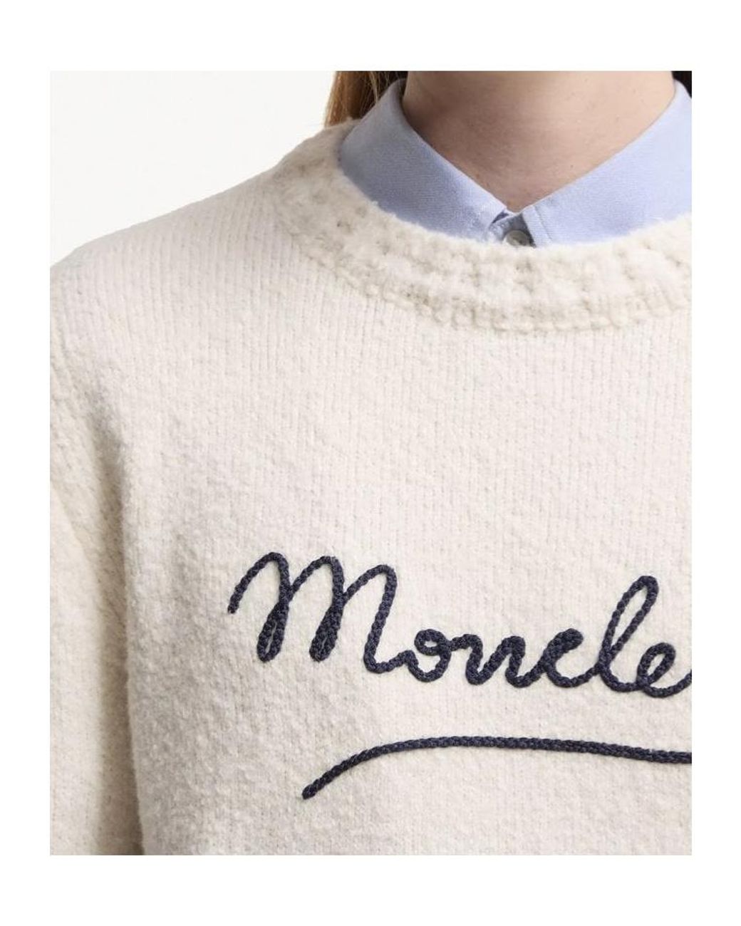 Moncler White Embroidered Logo Jumper