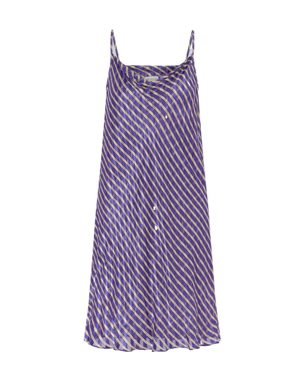 Dries Van Noten Purple Pleated Striped Midi Dress