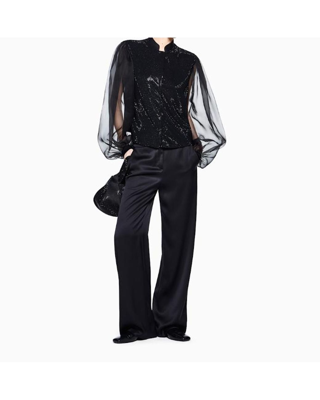 Giorgio Armani Black Embroidered Trouser Sera Regular Fit Satin Rhinestone Trim