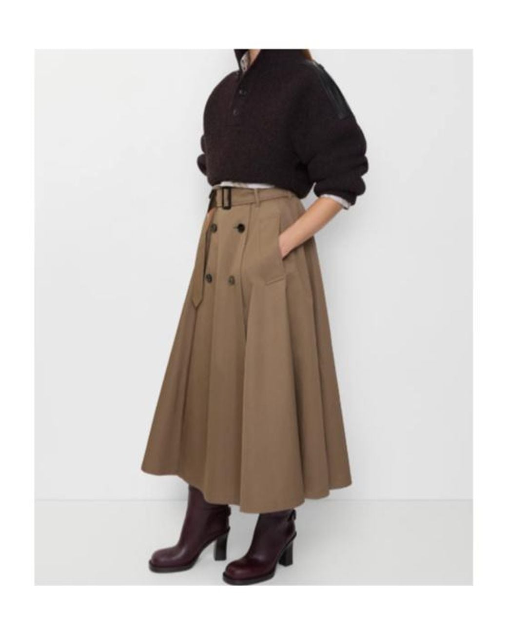 Burberry Brown Gabardine Trench Midi Skirt