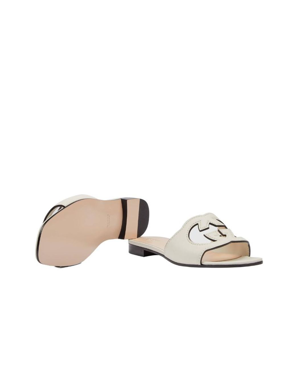 Gucci White ロゴ カットアウト サンダル