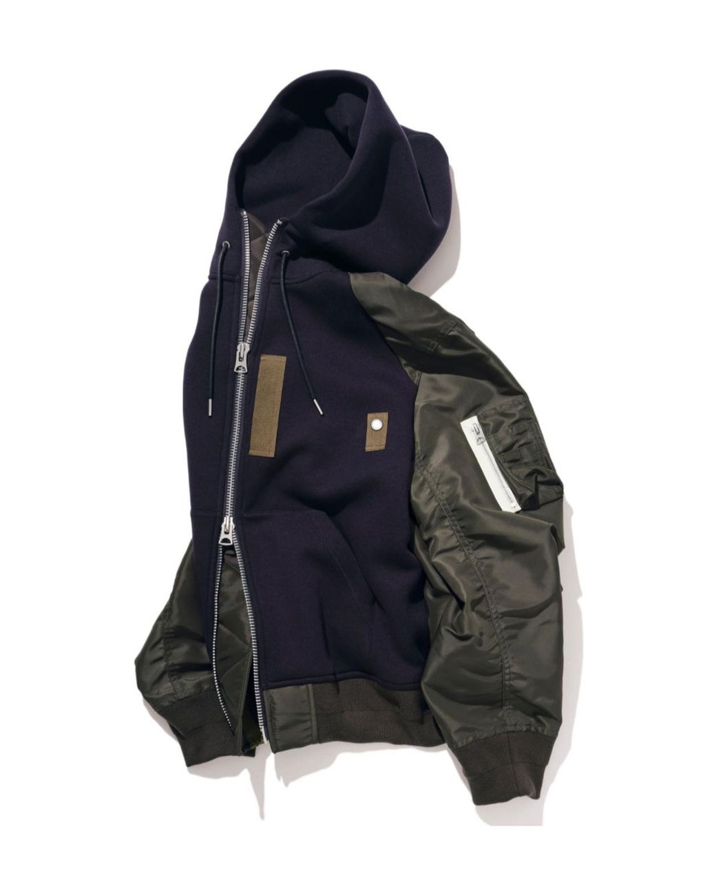 Sacai Blue Panelled Zip-Up Hoodie for men