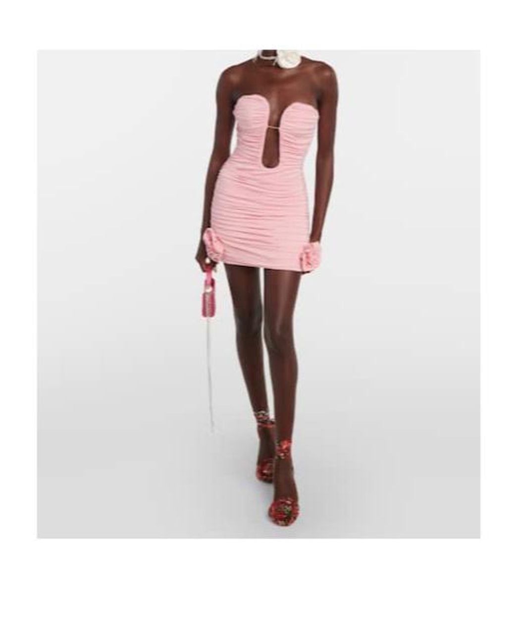 Magda Butrym Pink Floral-Appliqué Ruched Minidress