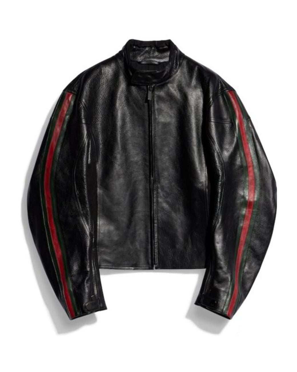 Gucci Black Web Detail Leather Biker Jacket for men