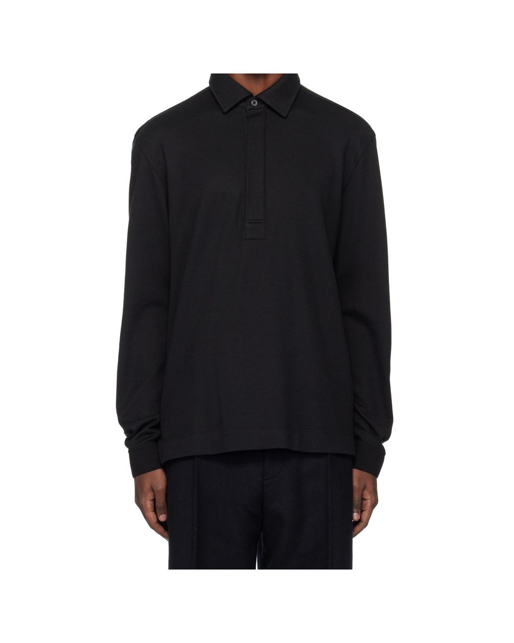 Zegna Black Long-Sleeve Polo Knitted Top for men