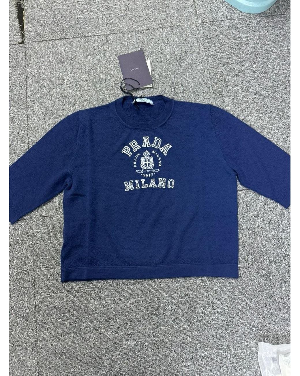 Prada Blue Cashmere Logo Sweater