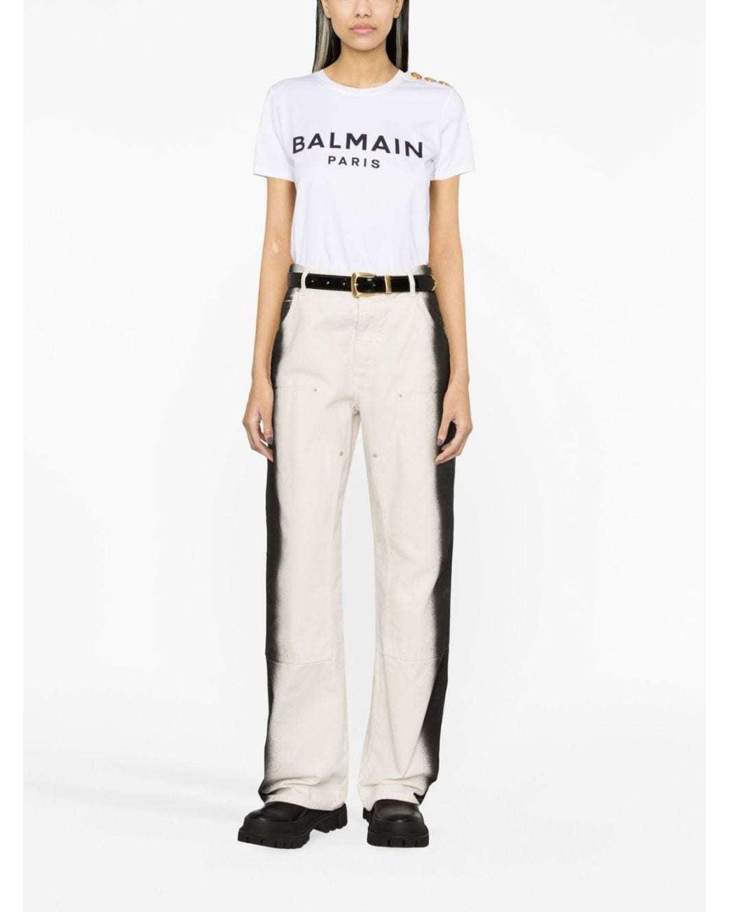 Balmain White Tshirt Con Logo