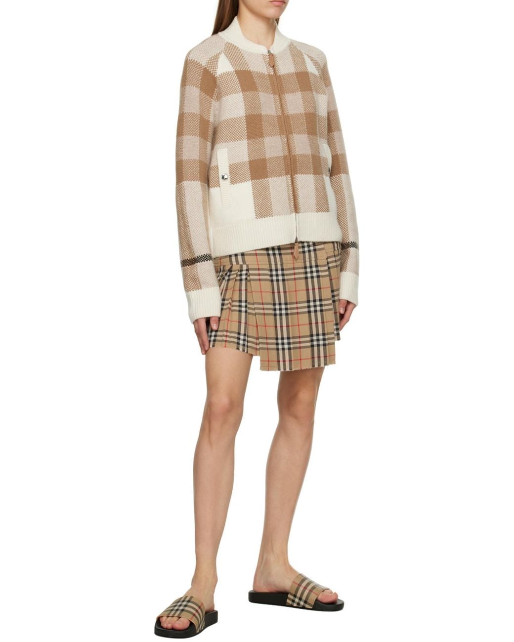 Burberry White Furley Checked Slides