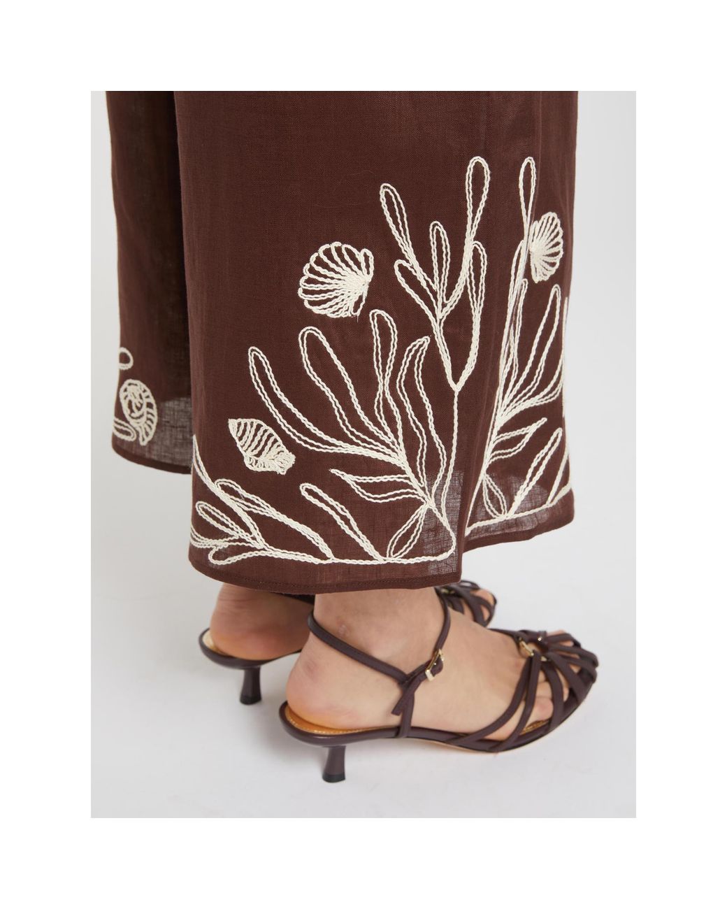 Marella Brown Embroidered Wide-Leg Pants