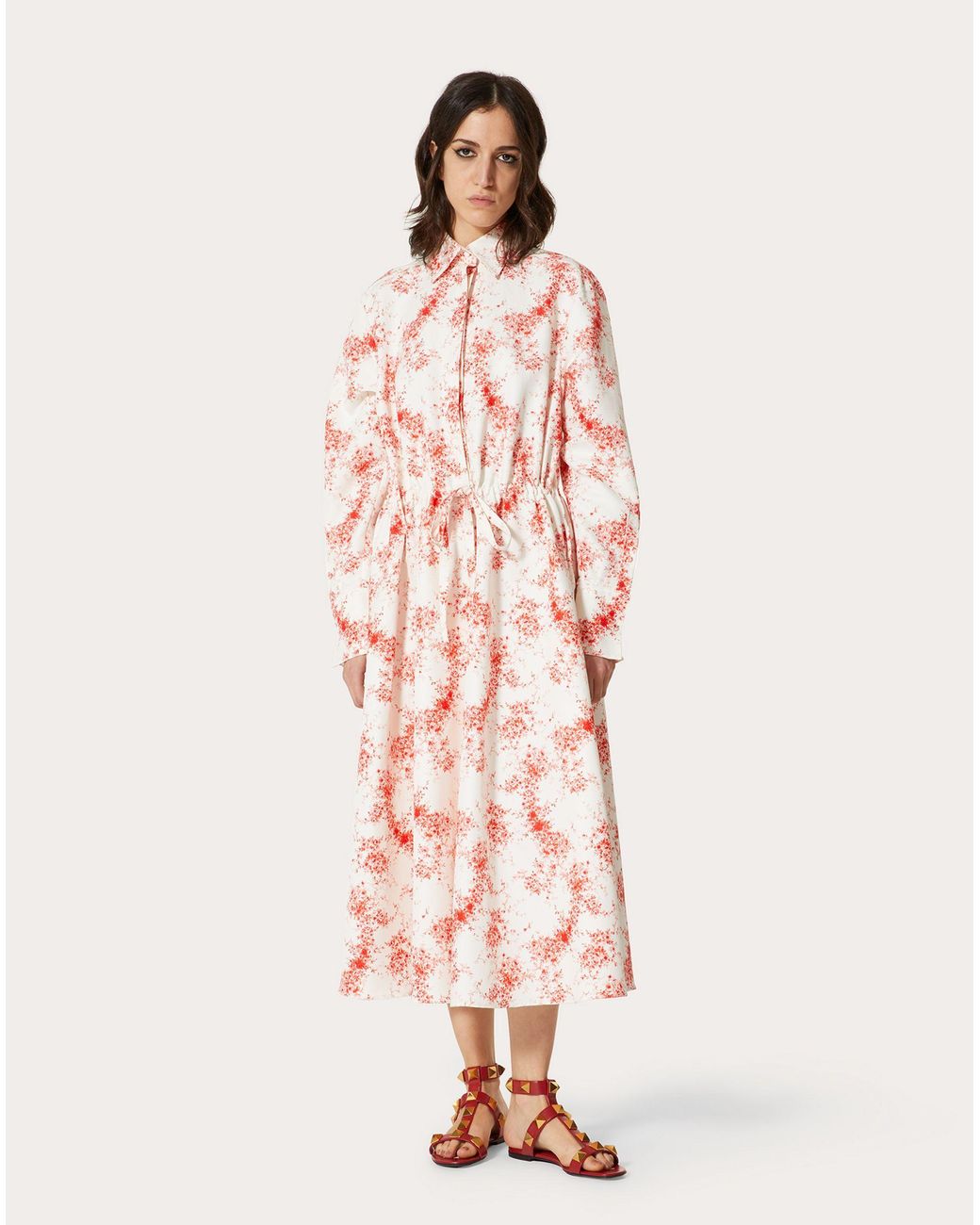 Valentino Pink Rose-Print Shirt Dress