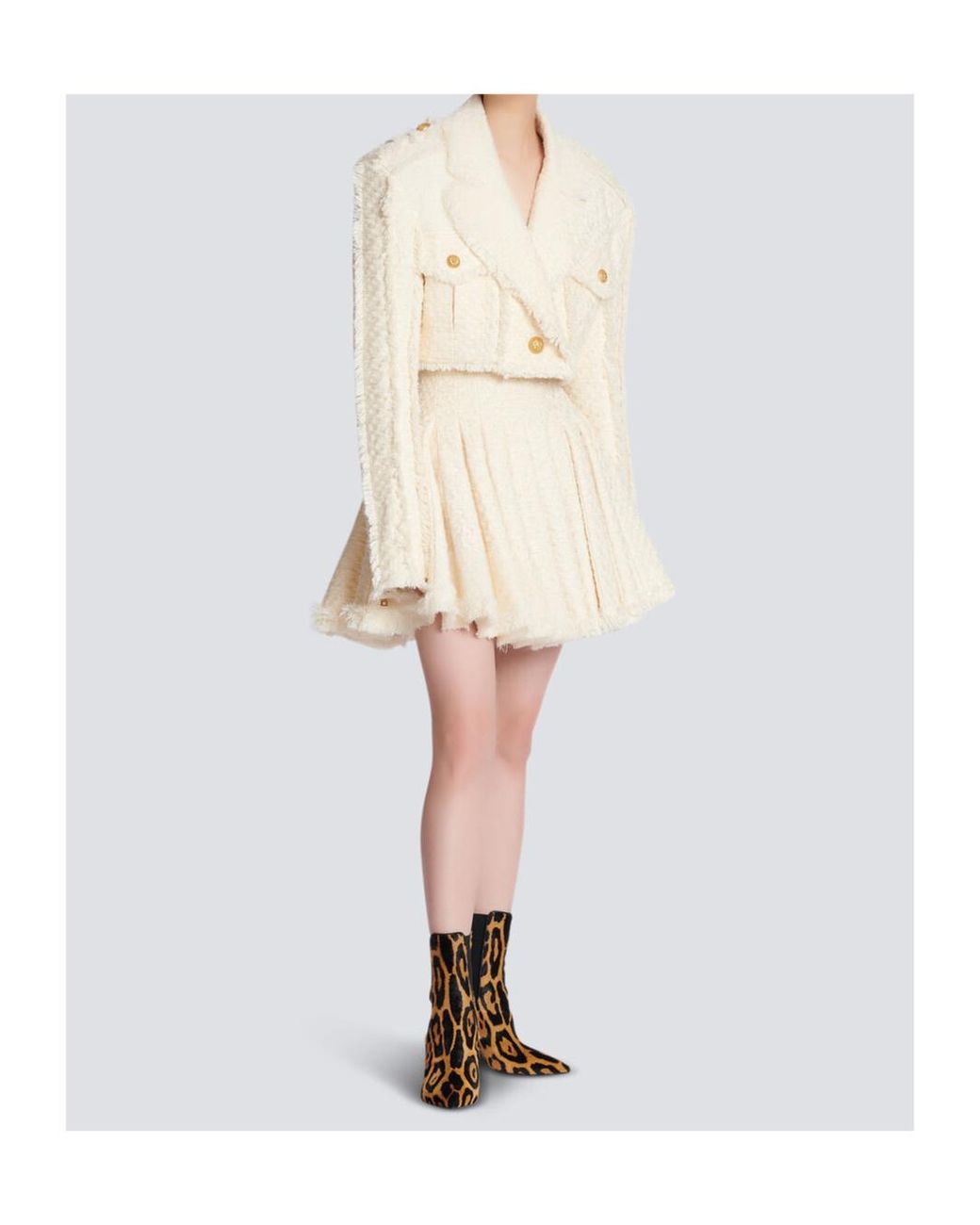 Balmain Natural Short Fringed Tweed Jacket
