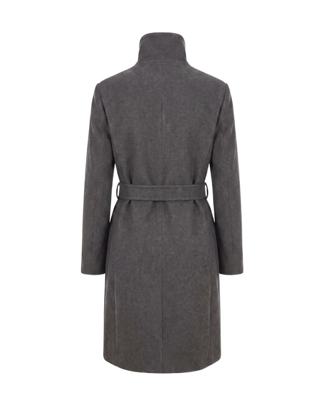 Pinko Gray Wool-Blend Coat With High Neck And Belt