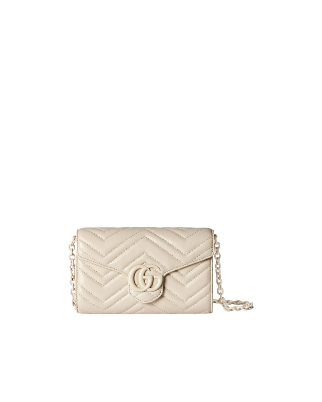 Gucci White Gg Marmont Wallet On Chain