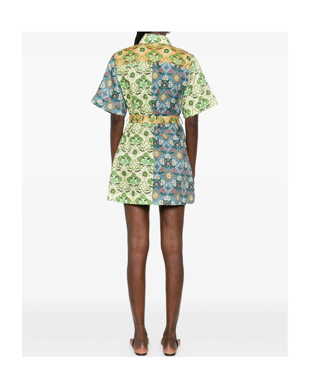 ALÉMAIS Green Ali Spliced Belted Mini Dress