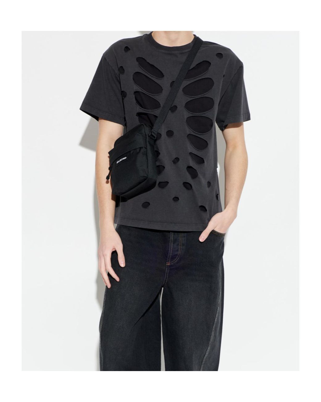 AVAVAV Black Distressed Cut-Out T-Shirt for men