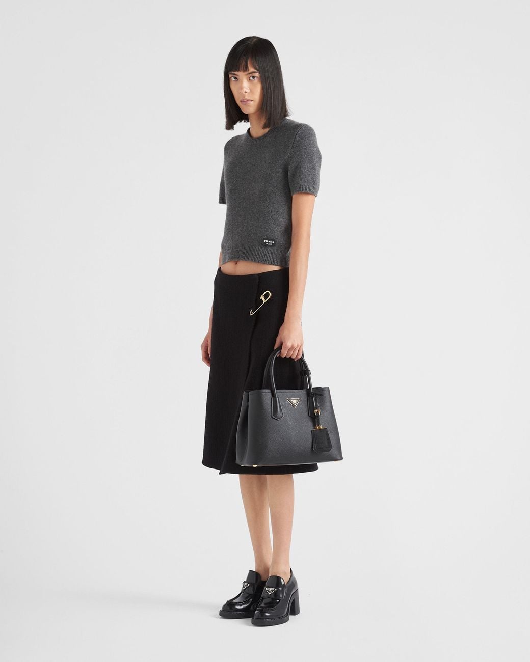 Prada Black Double Medium Saffiano Leather Bag