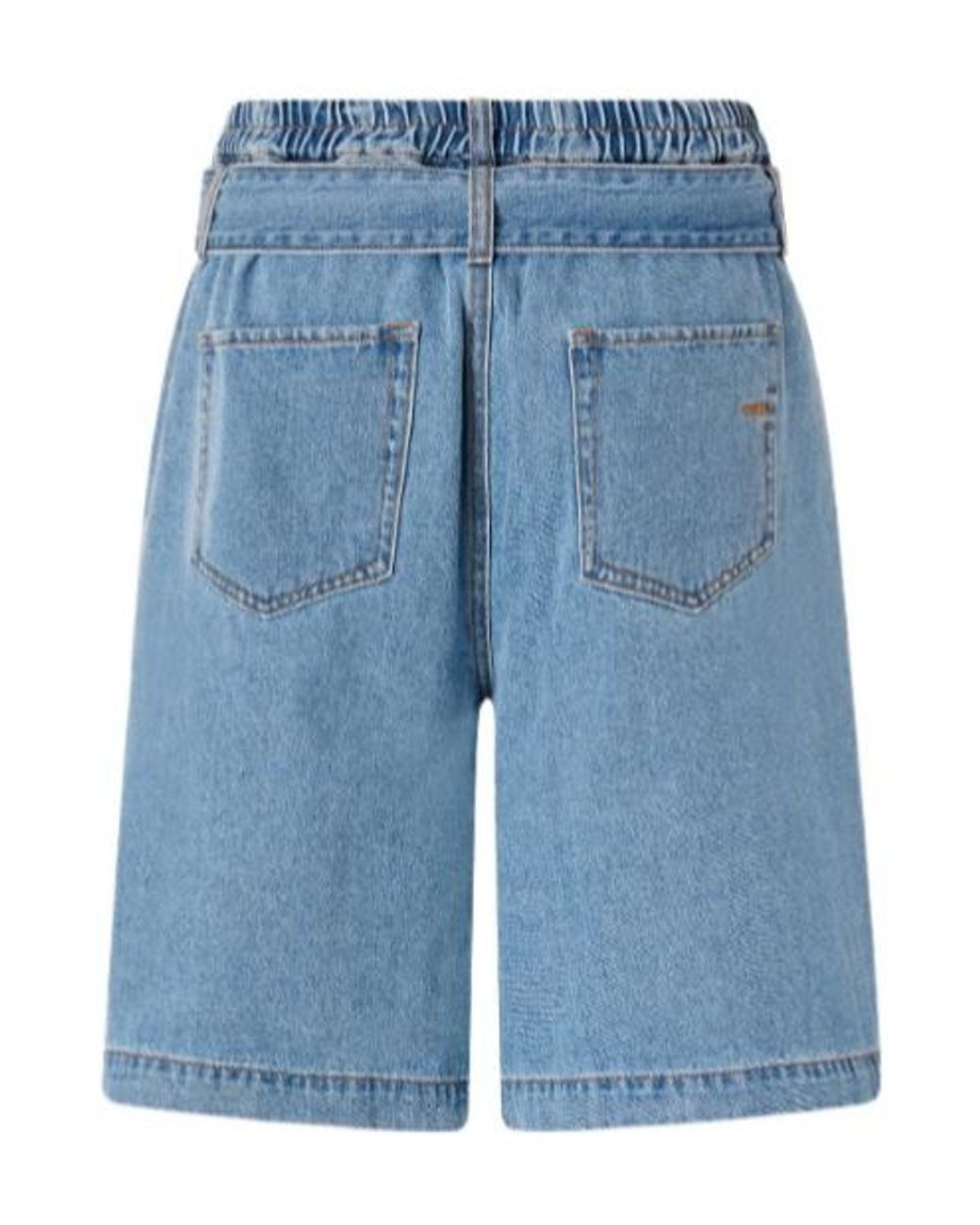 Pinko Blue Wide-Leg Denim Bermuda Shorts With Belt