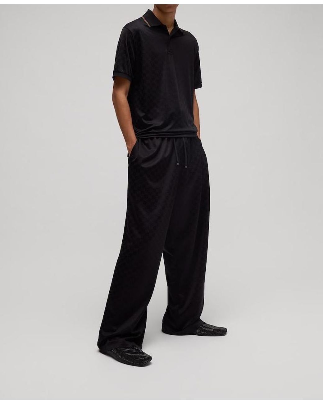 Gucci Black Gg Jacquard Polo Shirt for men
