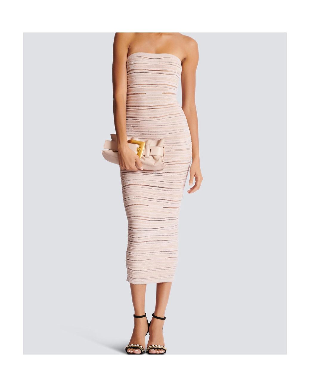 Balmain Pink Knitted Strapless Midi Dress