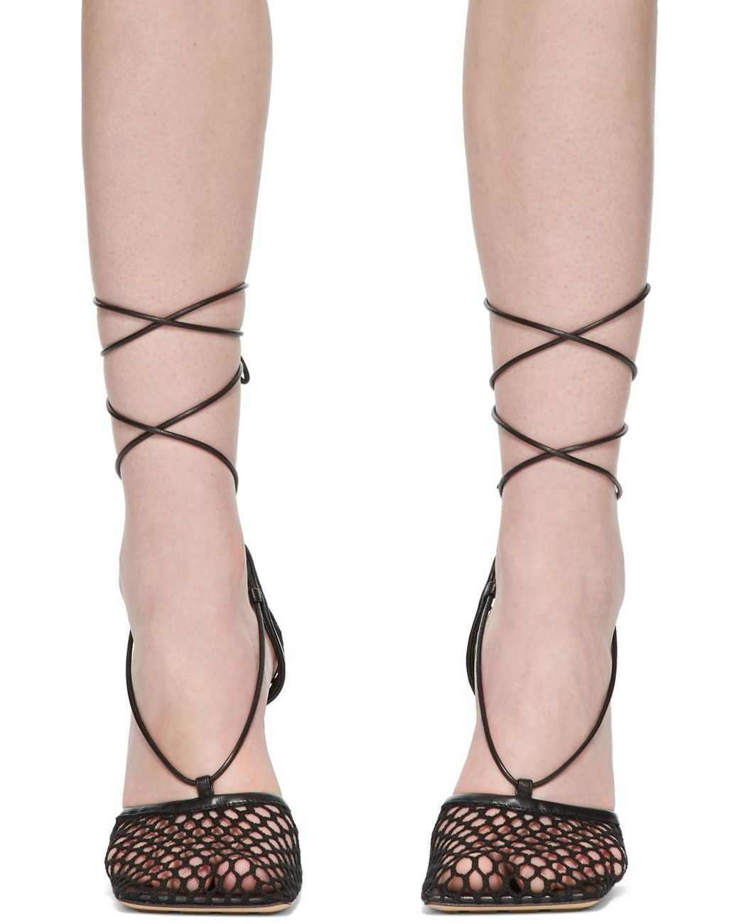 Bottega Veneta Black Stretch Leather-Trimmed Mesh Pumps