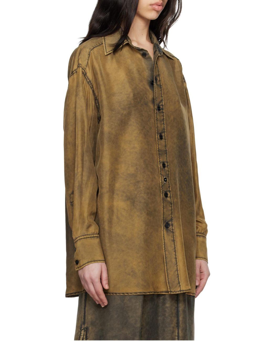 MM6 by Maison Margiela Brown Cut-Out Detailed Tie-Dye Shirt