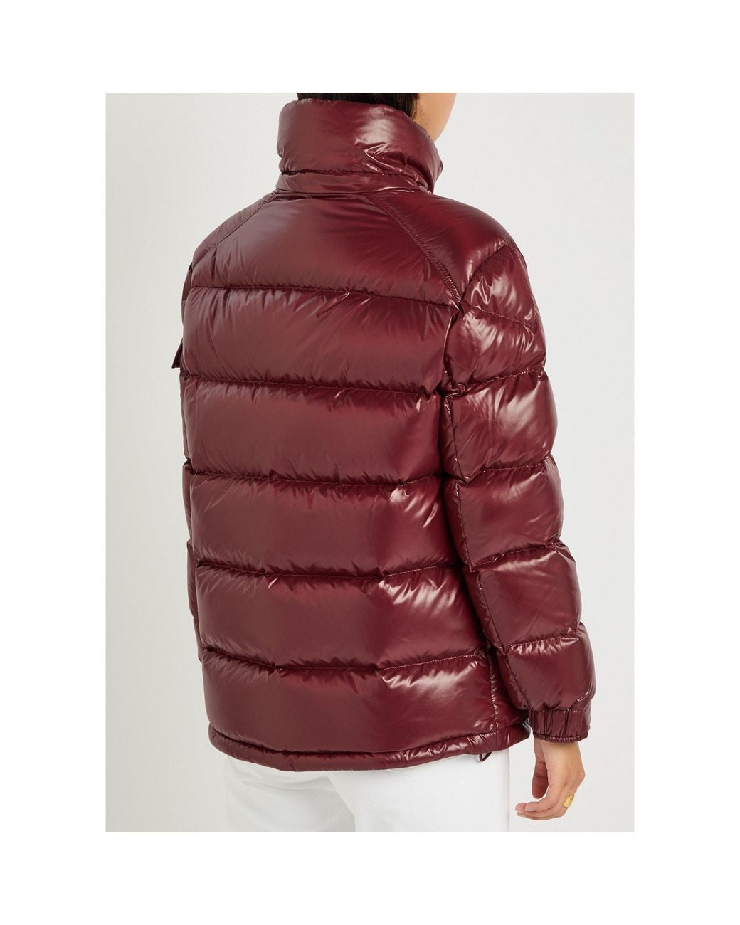 Moncler Red Shiny-Faced Hooded Short Down Jacket
