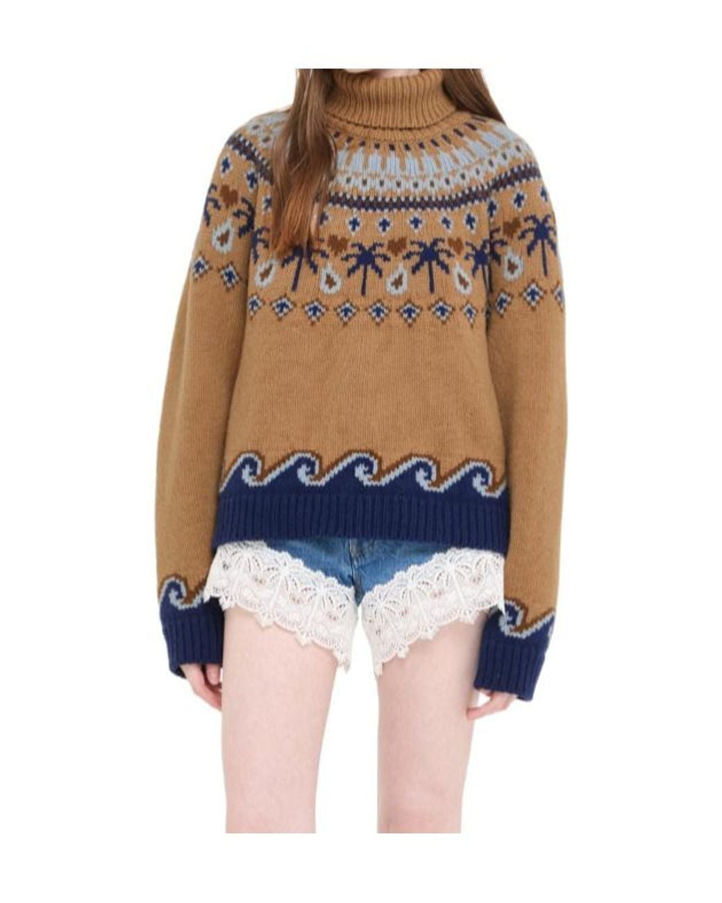 Alanui Blue Sweet Winter Jacquard Turtleneck Sweater