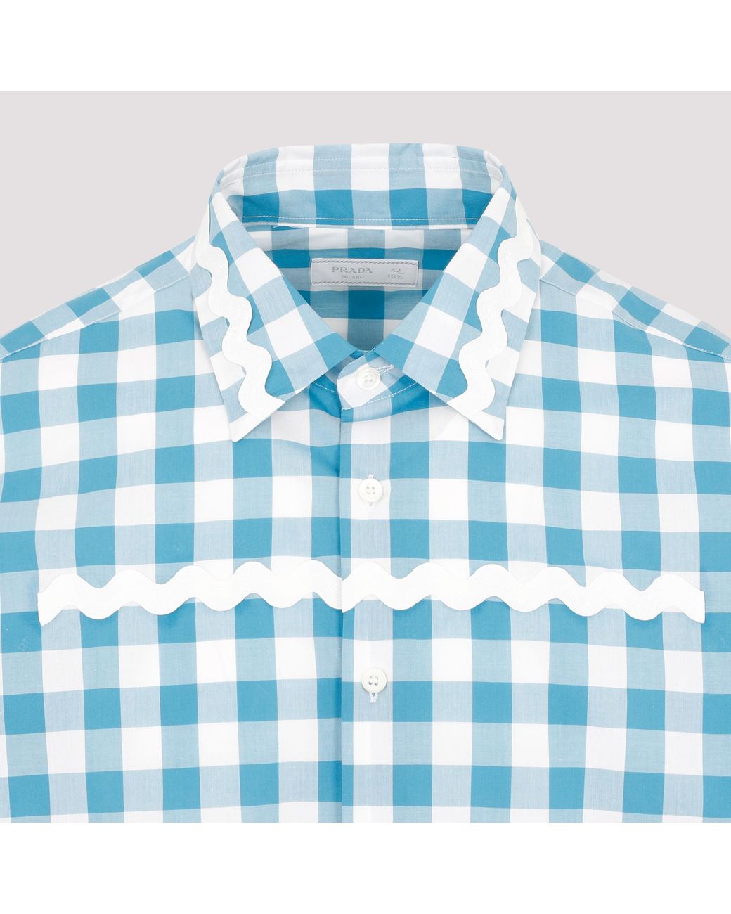 Prada Blue Plaid Long-Sleeved Shirt for men