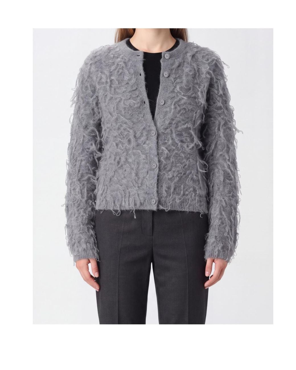 Fabiana Filippi Gray Long-Pile Loop-Knit Sweater